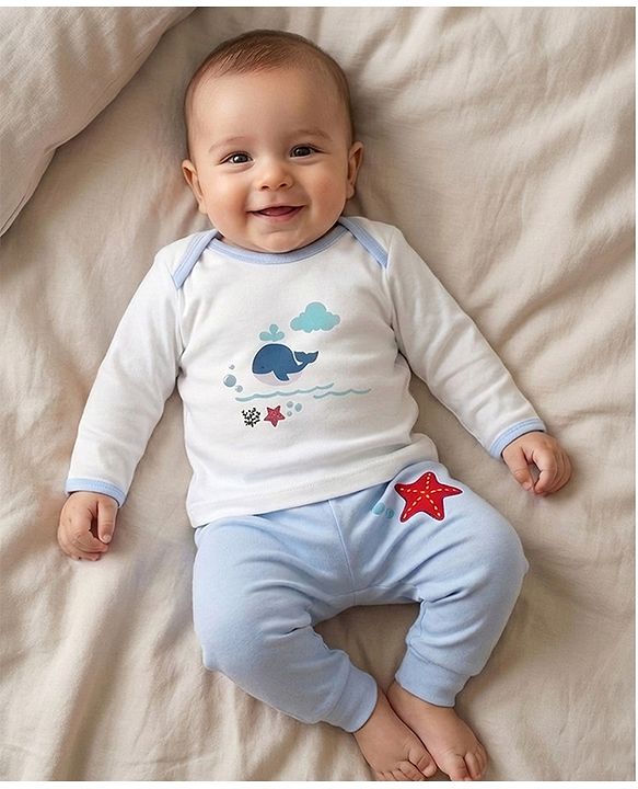 Babyhug Premium 100 % Cotton New Born Clothing Gift Set Sea Breeze Theme Blue - Pack of 8| Full Sleeve Set| Onesie| Cap Bibs Mitten & Booties| Essential Clothing for 0 to 6 months