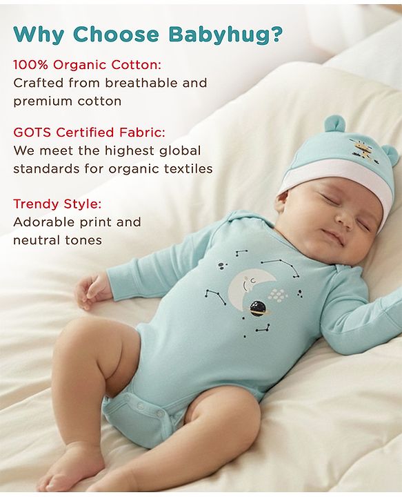 Babyhug Premium 100 % Cotton New Born Clothing Gift Set Sea Breeze Theme Blue - Pack of 8| Full Sleeve Set| Onesie| Cap Bibs Mitten & Booties| Essential Clothing for 0 to 6 months
