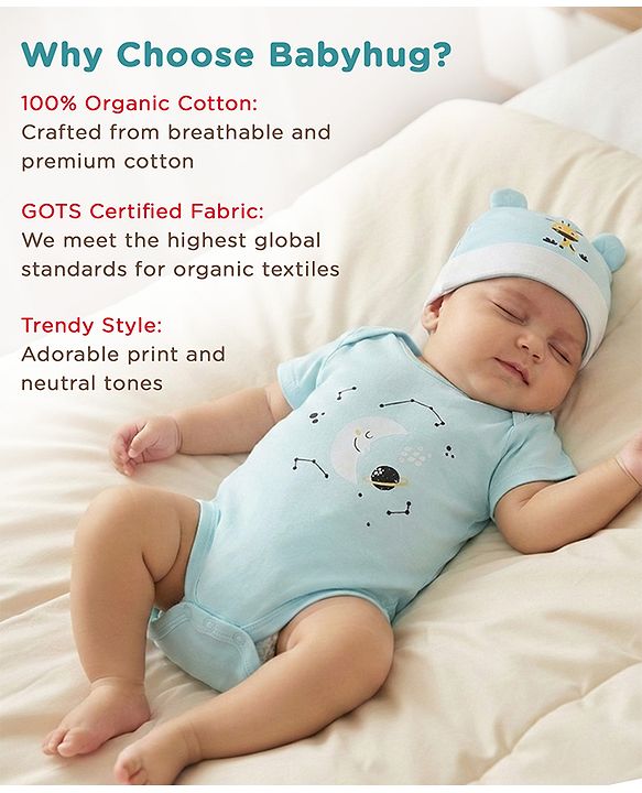 Babyhug Premium 100 % Cotton New Born Clothing Gift Set Sea Breeze Theme Blue - Pack of 8| Half Sleeve Set| Onesie| Cap Bibs Mitten & Booties| Essential Clothing for 0 to 6 months