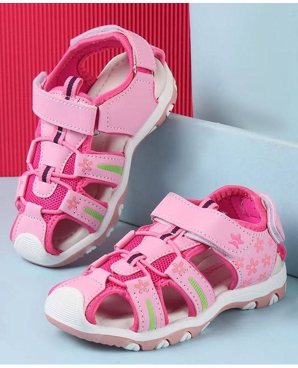 Cute Walk by Babyhug Velcro Closure Sandals with Floral Print - Pink