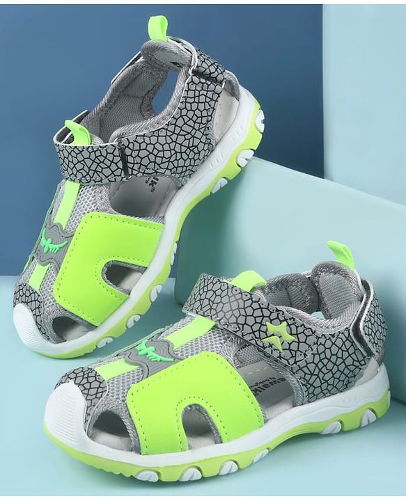 Cute Walk by Babyhug Printed Sandals with Velcro Closure - Grey