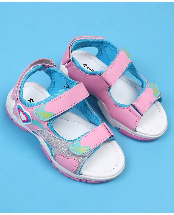 Cute Walk by Babyhug Sandals with Velcro Closure & Heart Applique - Pink