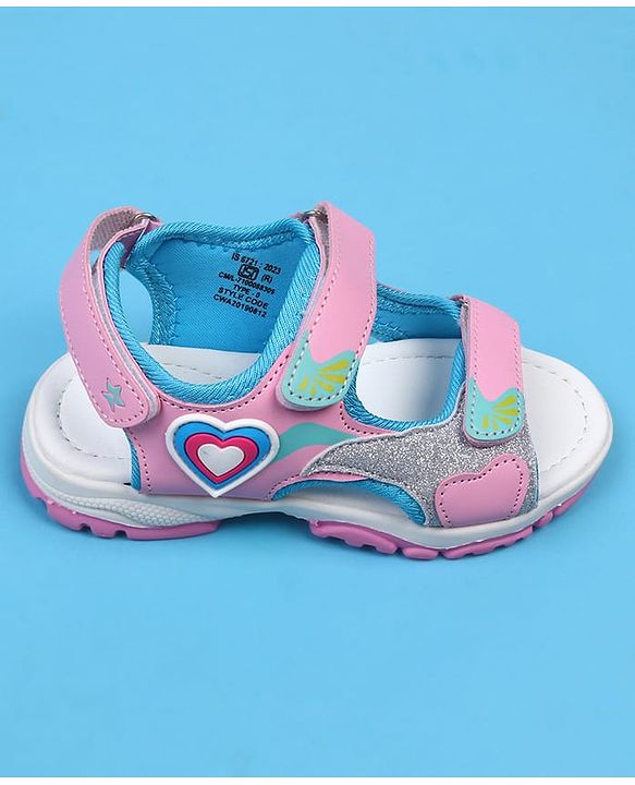 Cute Walk by Babyhug Sandals with Velcro Closure & Heart Applique - Pink