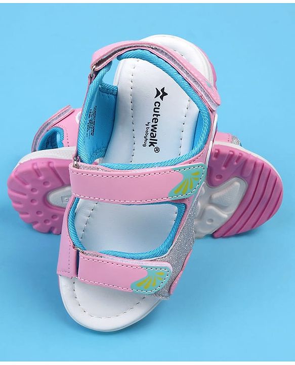 Cute Walk by Babyhug Sandals with Velcro Closure & Heart Applique - Pink
