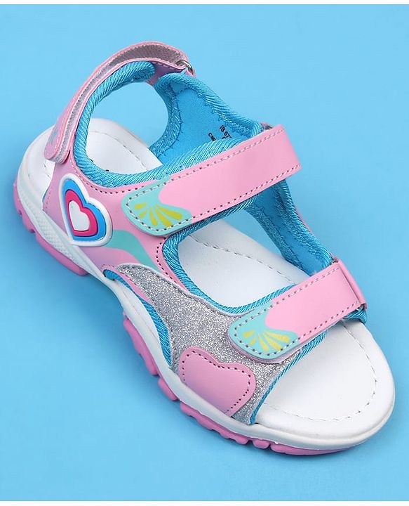 Cute Walk by Babyhug Sandals with Velcro Closure & Heart Applique - Pink