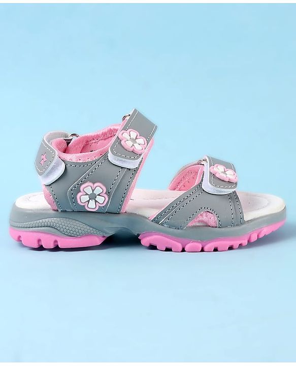 Cute Walk by Babyhug Velcro Closure Sandals with Floral Applique - Grey