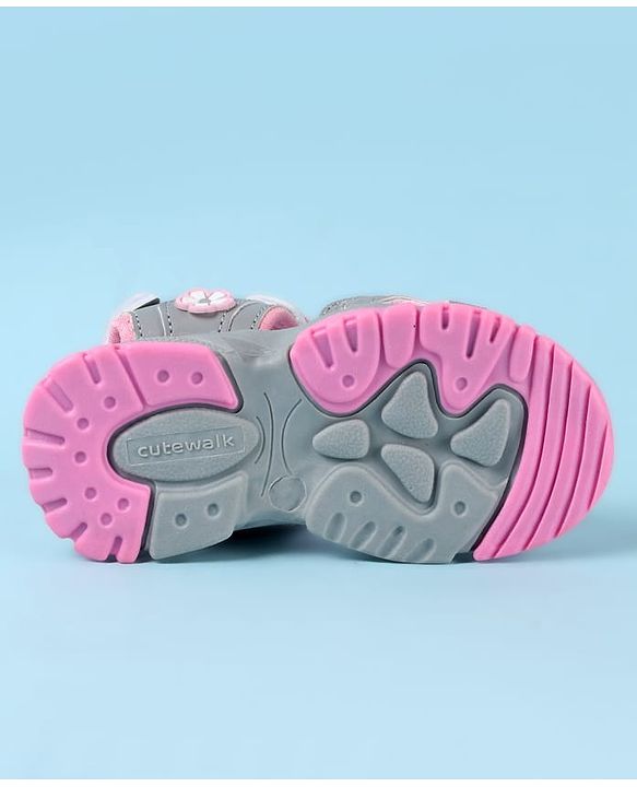 Cute Walk by Babyhug Velcro Closure Sandals with Floral Applique - Grey
