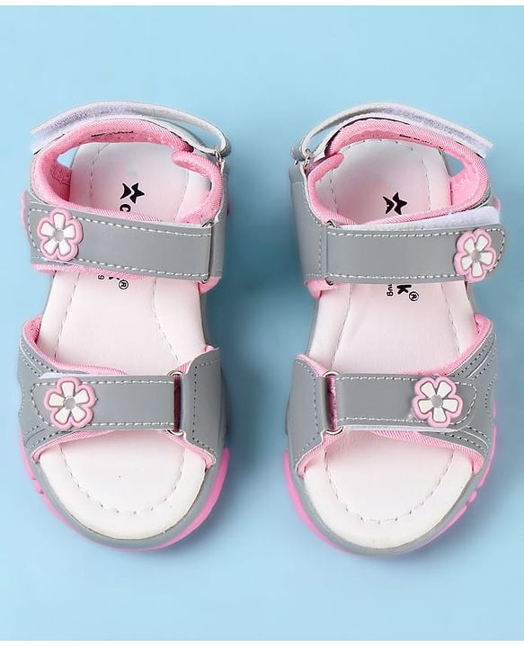 Cute Walk by Babyhug Velcro Closure Sandals with Floral Applique - Grey