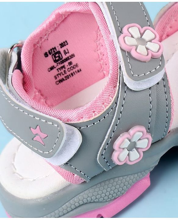 Cute Walk by Babyhug Velcro Closure Sandals with Floral Applique - Grey