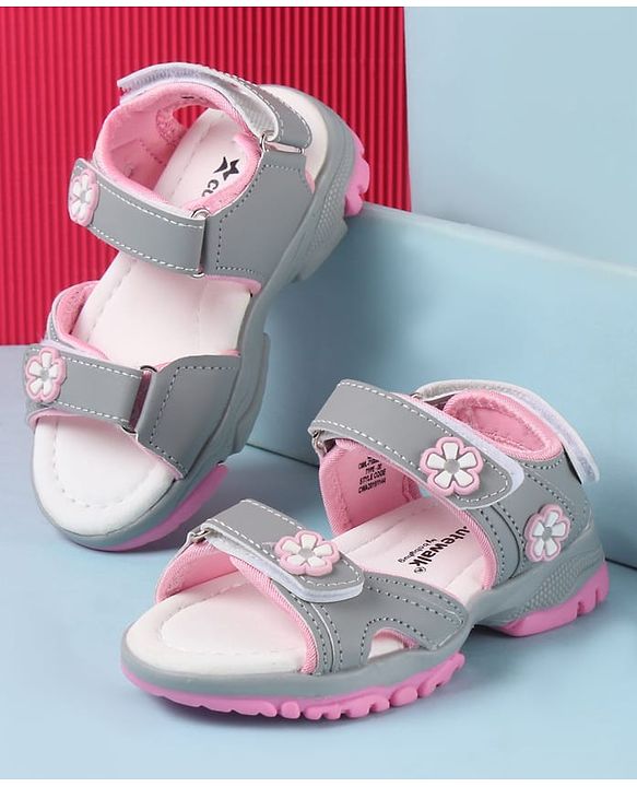 Cute Walk by Babyhug Velcro Closure Sandals with Floral Applique - Grey
