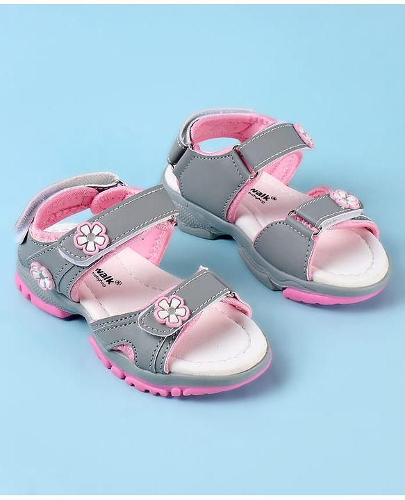 Cute Walk by Babyhug Velcro Closure Sandals with Floral Applique - Grey