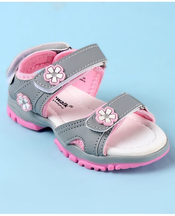 Cute Walk by Babyhug Velcro Closure Sandals with Floral Applique - Grey