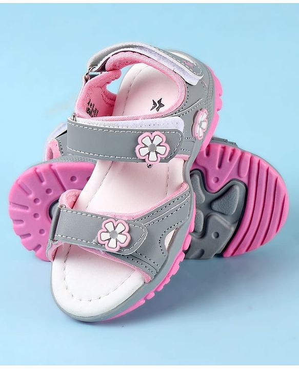 Cute Walk by Babyhug Velcro Closure Sandals with Floral Applique - Grey