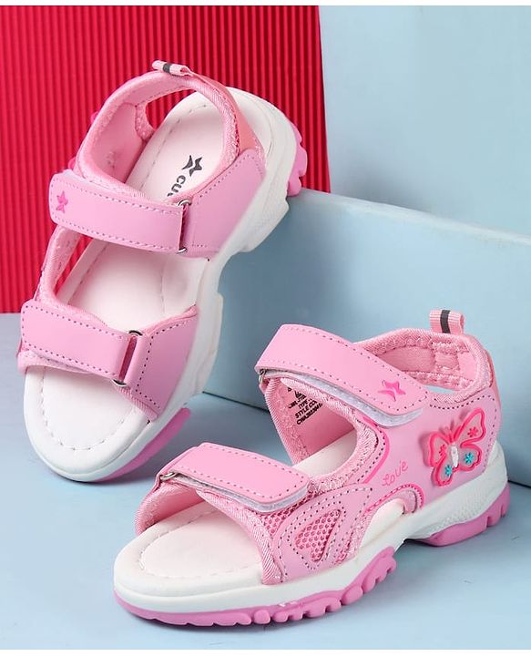 Cute Walk by Babyhug Velcro Closure Sandals with Butterfly Applique - Pink