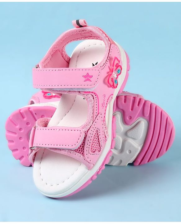 Cute Walk by Babyhug Velcro Closure Sandals with Butterfly Applique - Pink