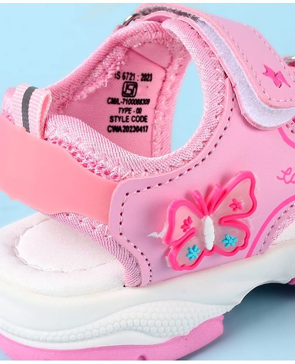 Cute Walk by Babyhug Velcro Closure Sandals with Butterfly Applique - Pink