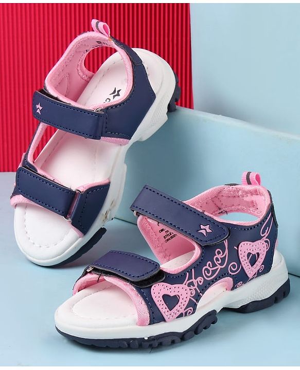 Cute Walk by Babyhug Velcro Closure Sandals with Heart Applique - Blue