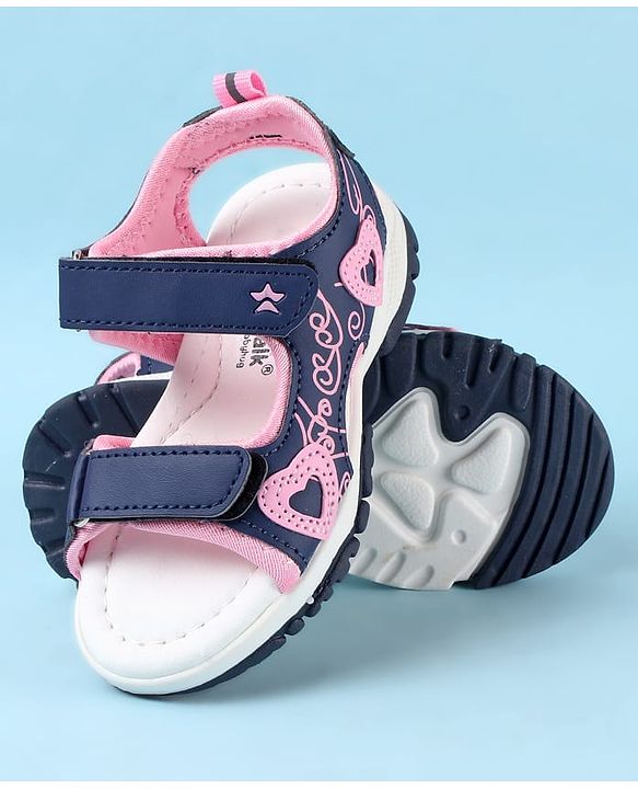 Cute Walk by Babyhug Velcro Closure Sandals with Heart Applique - Blue