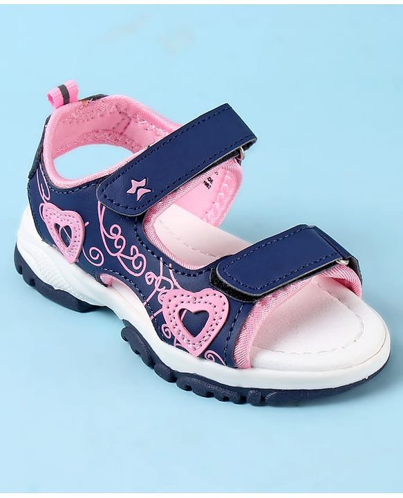 Cute Walk by Babyhug Velcro Closure Sandals with Heart Applique - Blue