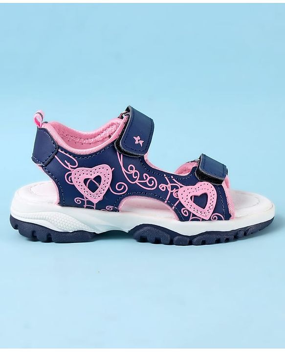 Cute Walk by Babyhug Velcro Closure Sandals with Heart Applique - Blue