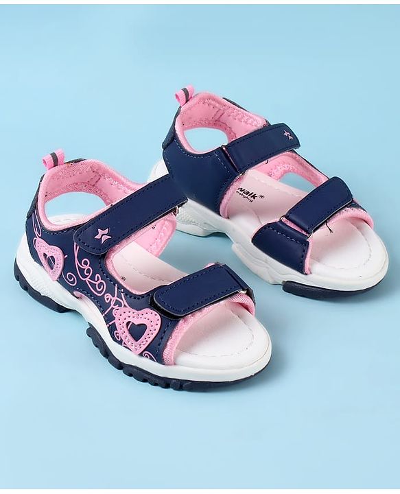 Cute Walk by Babyhug Velcro Closure Sandals with Heart Applique - Blue