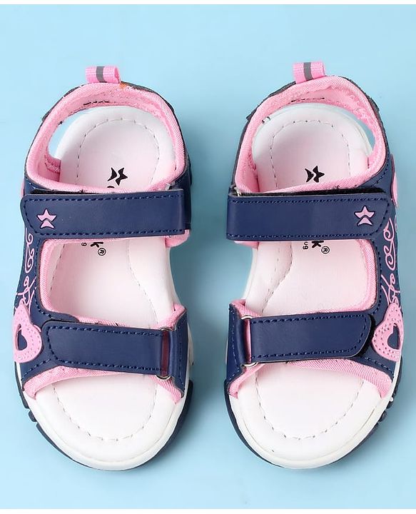 Cute Walk by Babyhug Velcro Closure Sandals with Heart Applique - Blue