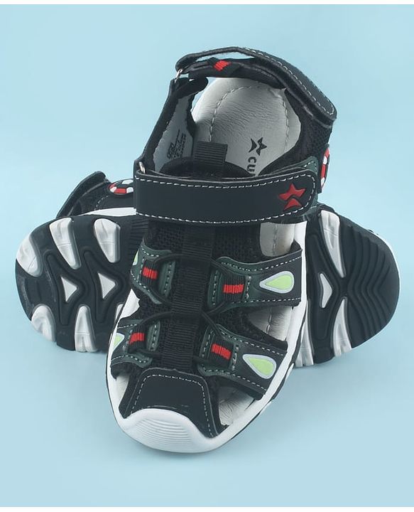 Cute Walk by Babyhug Velcro Closure Sandals with Football Applique - Black