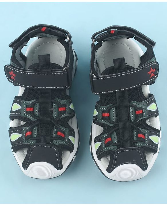 Cute Walk by Babyhug Velcro Closure Sandals with Football Applique - Black