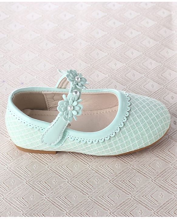 Cute Walk by Babyhug Velcro Closure Ballerina With Floral Applique & Checks Design - Sea Green