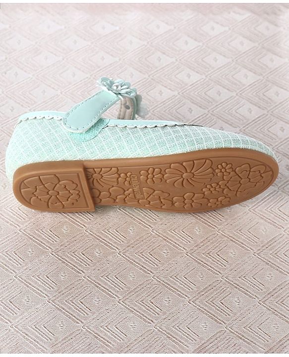 Cute Walk by Babyhug Velcro Closure Ballerina With Floral Applique & Checks Design - Sea Green