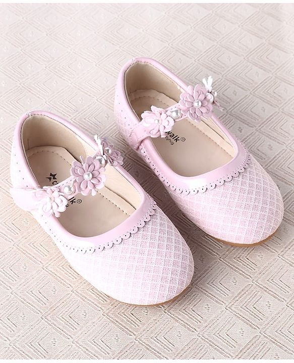 Cute Walk by Babyhug Velcro Closure Ballerina With Floral Applique & Checks Design - Sea Green