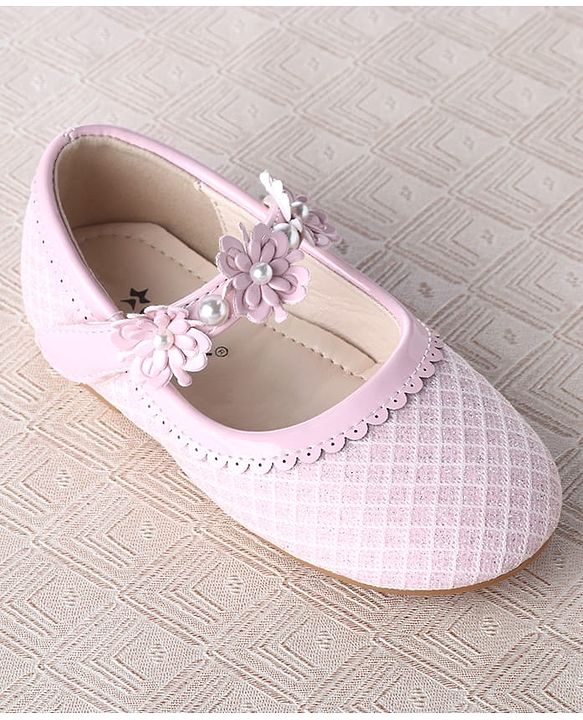 Cute Walk by Babyhug Velcro Closure Ballerina With Floral Applique & Checks Design - Sea Green