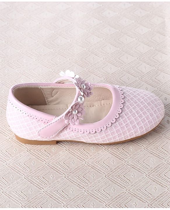 Cute Walk by Babyhug Velcro Closure Ballerina With Floral Applique & Checks Design - Sea Green