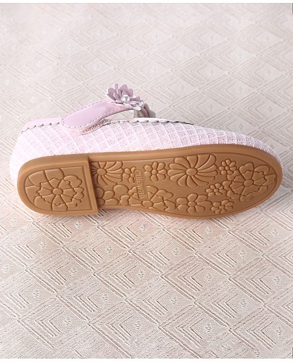 Cute Walk by Babyhug Velcro Closure Ballerina With Floral Applique & Checks Design - Sea Green