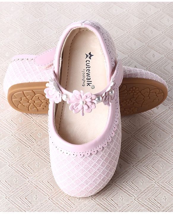 Cute Walk by Babyhug Velcro Closure Ballerina With Floral Applique & Checks Design - Sea Green