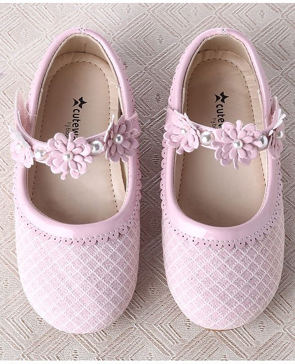 Cute Walk by Babyhug Velcro Closure Ballerina With Floral Applique & Checks Design - Sea Green