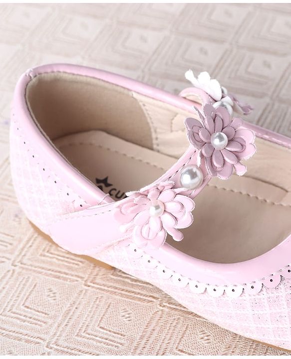 Cute Walk by Babyhug Velcro Closure Ballerina With Floral Applique & Checks Design - Sea Green