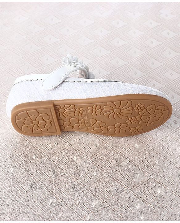 Cute Walk by Babyhug Velcro Closure Ballerina With Floral Applique & Checks Design - White
