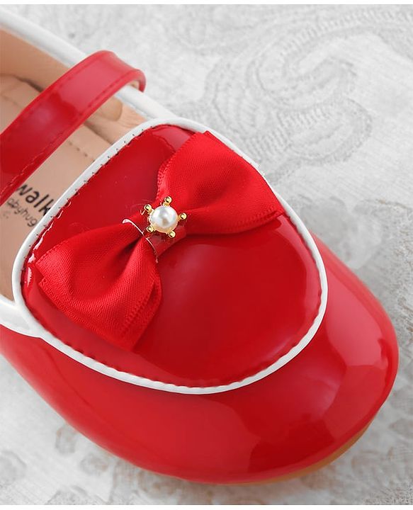 Cute Walk by Babyhug Ballerina With Velcro Closure & Bow Applique - Red