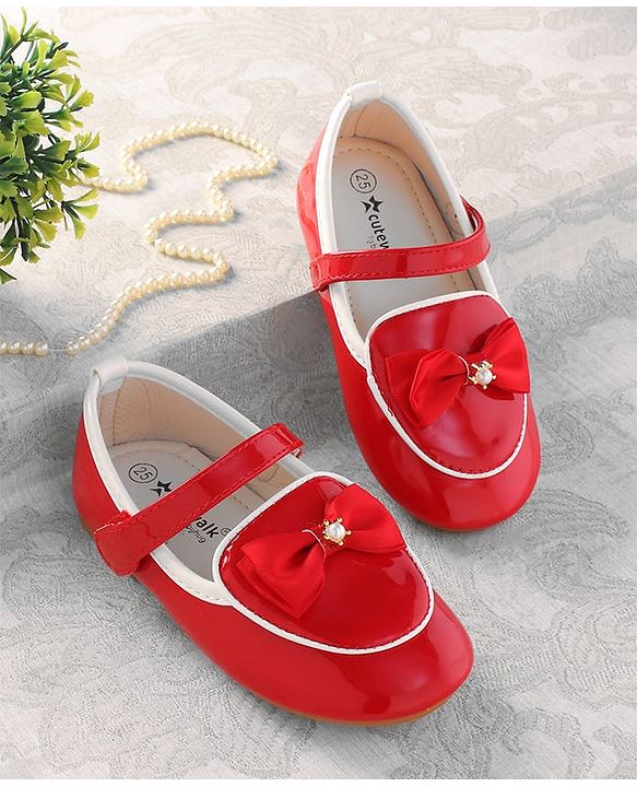 Cute Walk by Babyhug Ballerina With Velcro Closure & Bow Applique - Red