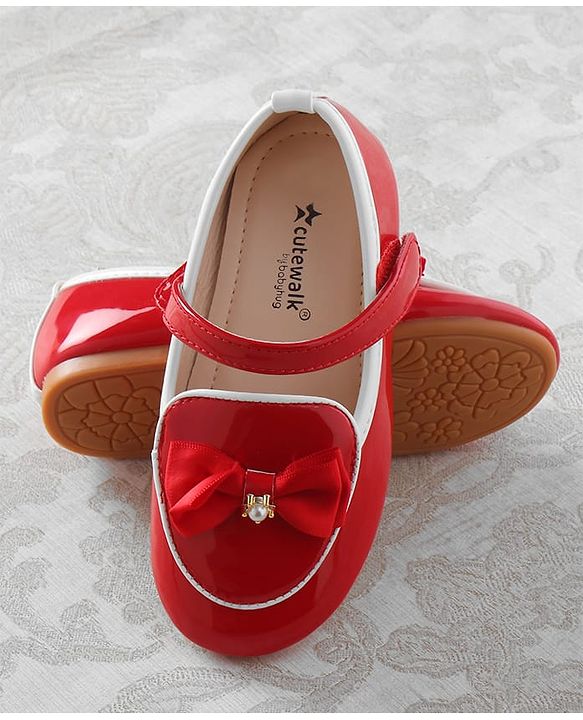 Cute Walk by Babyhug Ballerina With Velcro Closure & Bow Applique - Red