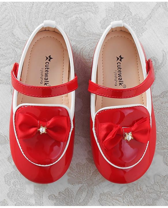 Cute Walk by Babyhug Ballerina With Velcro Closure & Bow Applique - Red