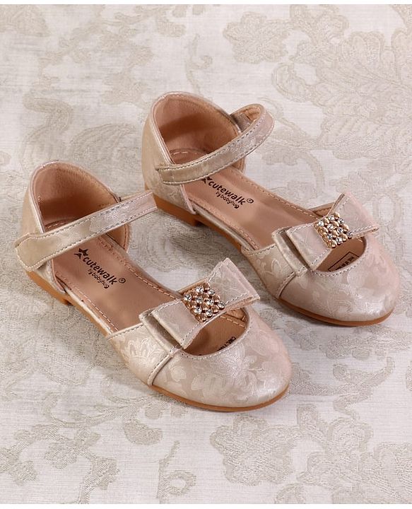 Cute Walk by Babyhug Velcro Closure Floral Designed Ballerina - Golden