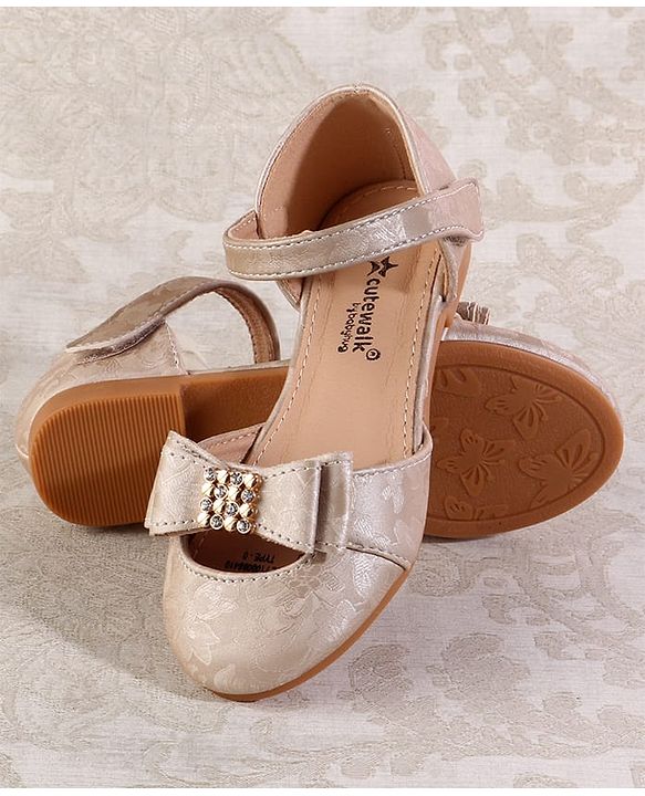 Cute Walk by Babyhug Velcro Closure Floral Designed Ballerina - Golden