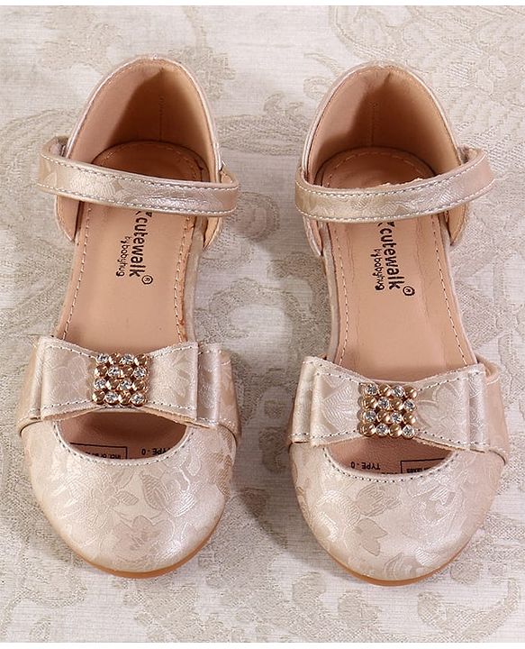 Cute Walk by Babyhug Velcro Closure Floral Designed Ballerina - Golden