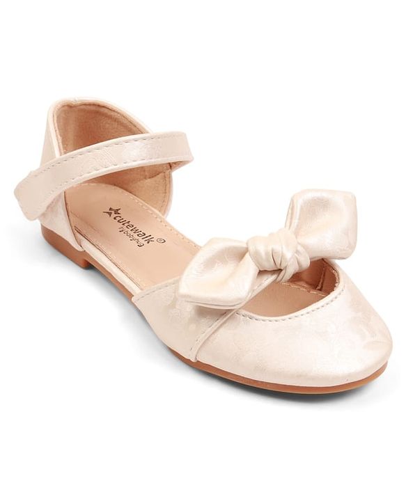 Cute Walk by Babyhug Velcro Closure Ballerina with Bow Applique - Beige