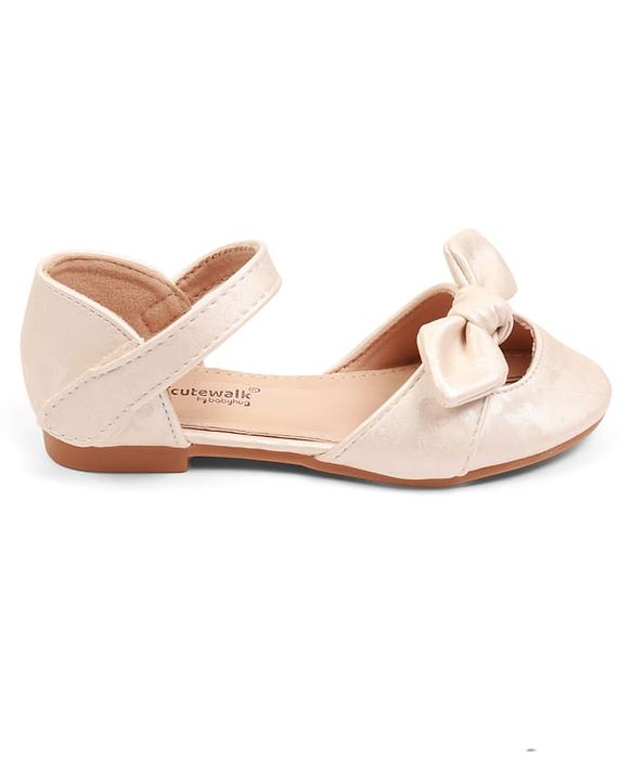 Cute Walk by Babyhug Velcro Closure Ballerina with Bow Applique - Beige