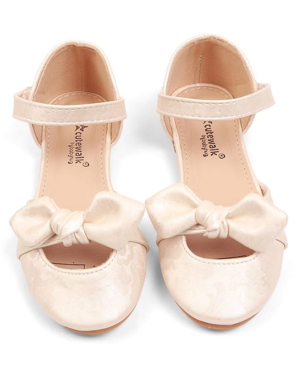 Cute Walk by Babyhug Velcro Closure Ballerina with Bow Applique - Beige