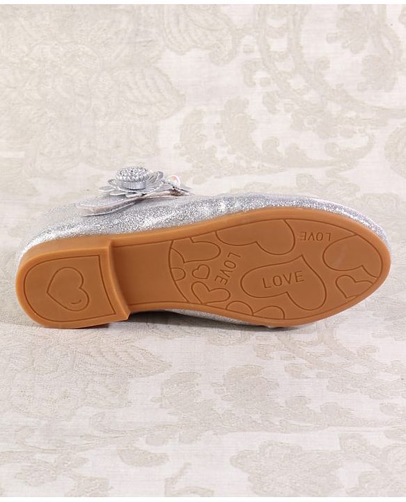 Cute Walk by Babyhug Velcro Closure Shimmery Ballerina with Floral Applique - Silver
