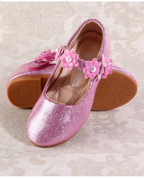 Cute Walk by Babyhug Velcro Closure Shimmery Ballerina with Floral Applique - Silver
